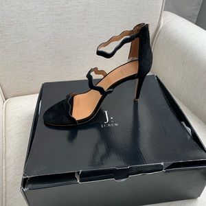 BRAND NEW Black suede strappy JCrew heels.